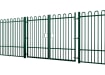 A Green EnviroRail® Bow Top Railing Double Leaf Gate installed in row of railings 