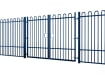 A Blue EnviroRail® Bow Top Railing Double Leaf Gate installed in row of railings 