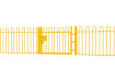 A Yellow EnviroRail® Bow Top Railing Gate installed in row of railings