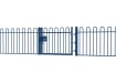 A Blue EnviroRail® Bow Top Railing Gate installed in row of railings