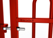 Close up of the EnviroRail® branding on gate - Red Finish