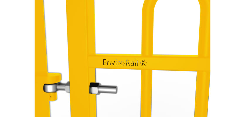 Close up of the EnviroRail® hinge and gate - Yellow Finish