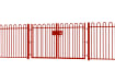 A Red EnviroRail® Bow Top Railing Double Leaf Gate installed in row of railings 