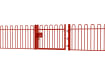 A Red EnviroRail® Bow Top Railing Gate installed in row of railings