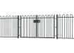 EnviroRail® Bow Top Railing Double Leaf Gate installed in row of railings 