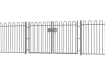 A Grey EnviroRail® Bow Top Railing Double Leaf Gate installed in row of railings 