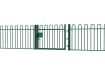 A Green EnviroRail® Bow Top Railing Gate installed in row of railings