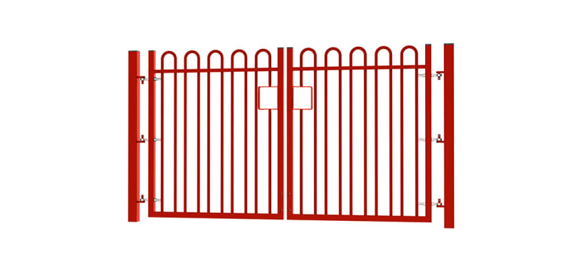 1.5m high x 5.0m Wide EnviroRail® Bow Top Double Leaf Gate – Red