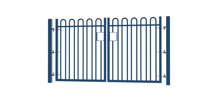 1.5m high x 5.0m Wide EnviroRail® Bow Top Double Leaf Gate – Blue