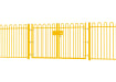 A Yellow EnviroRail® Bow Top Railing Double Leaf Gate installed in row of railings