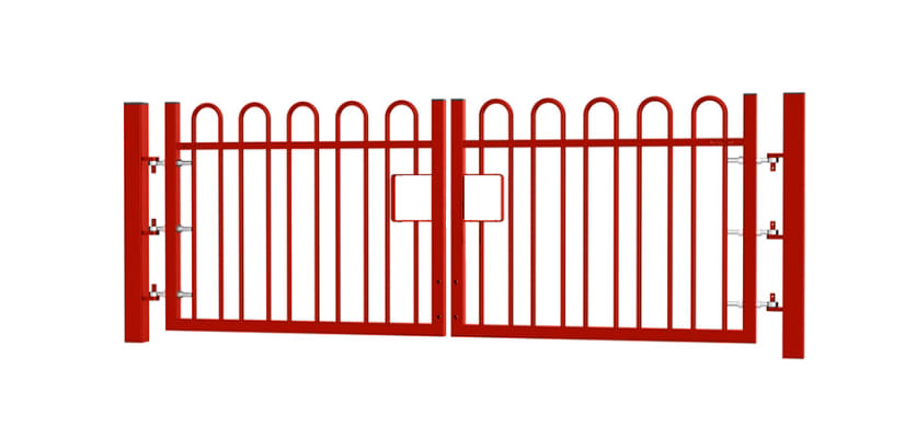 0.9m high x 4.0m Wide EnviroRail® Bow Top Double Leaf Gate – Red