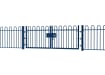 A Blue EnviroRail® Bow Top Railing Double Leaf Gate installed in row of railings