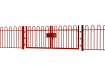A Red EnviroRail® Bow Top Railing Double Leaf Gate installed in row of railings