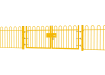 A Yellow EnviroRail® Bow Top Railing Double Leaf Gate installed in row of railings