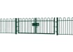 A Green EnviroRail® Bow Top Railing Double Leaf Gate installed in row of railings 
