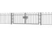 A Grey EnviroRail® Bow Top Railing Double Leaf Gate installed in row of railings 