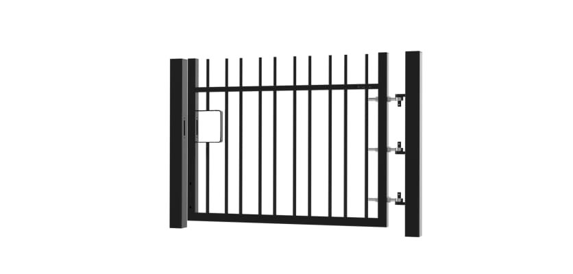 A 0.9m x 1.0m EnviroRail Single Leaf Vertical Bar Railing Gate - Black