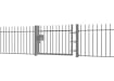 A Grey EnviroRail® Vertical Bar Railing Gate installed in row of railings