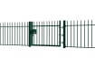 A Green EnviroRail® Vertical Bar Railing Gate installed in row of railings