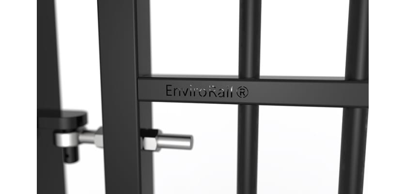 Close up of the EnviroRail® hinge and gate - Black Finish
