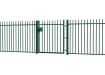 A Green EnviroRail® Vertical Bar Railing Gate installed in row of railings