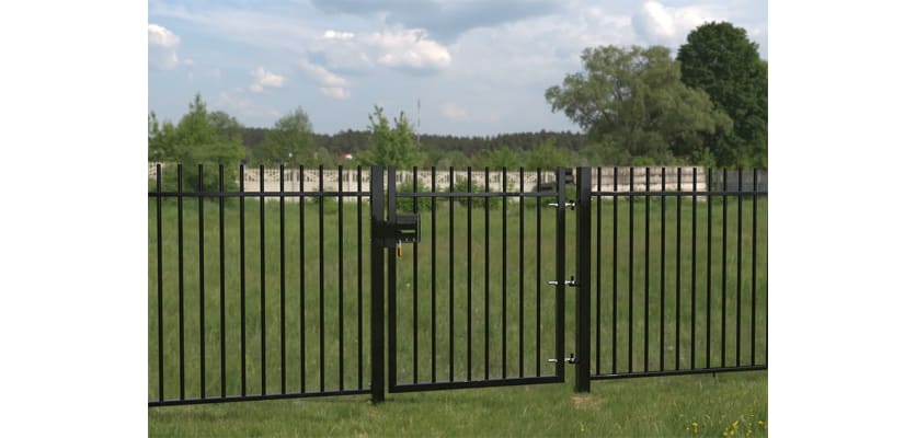 EnviroRail® Black Vertical Bar Single Leaf Gate Kit installed in field