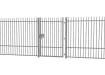 A Grey EnviroRail® Vertical Bar Railing Gate installed in row of railings