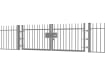 A Grey EnviroRail® Vertical Bar Railing Gate installed in row of railings