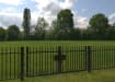 EnviroRail® Black Vertical Bar Double Leaf Gate Kit installed in field