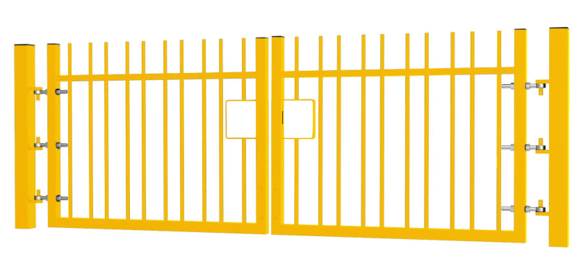 1.5m High x 2.0m Wide EnviroRail® Vertical Bar Double Leaf Gate Kit in Yellow