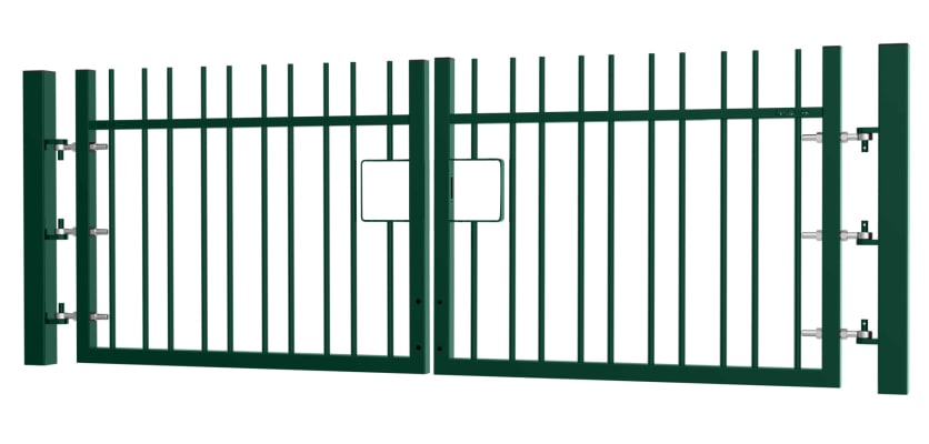 1.5m High x 2.0m Wide EnviroRail® Vertical Bar Double Leaf Gate Kit in Green