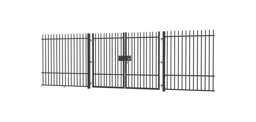 EnviroRail® Vertical Bar Railing Gate installed in row of railings