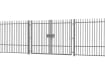 A Grey EnviroRail® Vertical Bar Railing Gate installed in row of railings