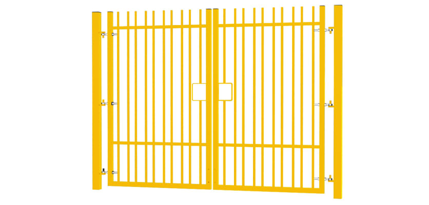 2.4m High x 6.0m Wide EnviroRail® Vertical Bar Double Leaf Gate Kit in Yellow