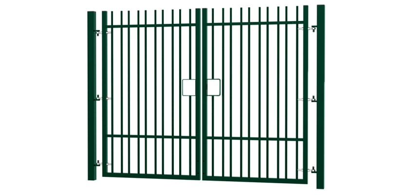 2.4m High x 6.0m Wide EnviroRail® Vertical Bar Double Leaf Gate Kit in Green