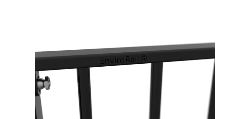 Close up of the EnviroRail® logo on a railing bay 
