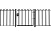 A Black Single Leaf  EnviroRail® PlaySec Railing Gate installed in a railing perimeter 