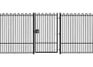 A Black Single Leaf EnviroRail® PlaySec Railing Gate installed in a railing perimeter 
