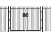 A Black Double Leaf EnviroRail® PlaySec Railing Gate installed in a railing perimeter 