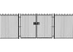 A Black Double Leaf EnviroRail® PlaySec Railing Gate installed in a railing perimeter 