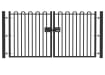 A Black Double Leaf EnviroRail® PlaySec Railing Gate installed in a railing perimeter 
