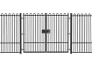 A Black Double Leaf EnviroRail® PlaySec Railing Gate installed in a railing perimeter 