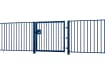 Blue EnviroRail® Flat Top Single Leaf Gate installed with railings