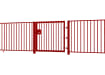 Red EnviroRail® Flat Top Single Leaf Gate installed with railings
