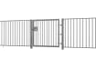 Grey EnviroRail® Flat Top Single Leaf Gate installed with railings