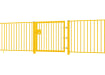 Yellow EnviroRail® Flat Top Single Leaf Gate installed with railings