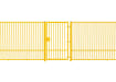 Yellow EnviroRail® Flat Top Single Leaf Gate installed with railings