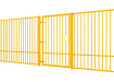 Angled View of the Yellow EnviroRail® Flat Top Single Leaf Gate installed with railings