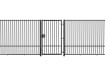 Black EnviroRail® Flat Top Single Leaf Gate installed with railings