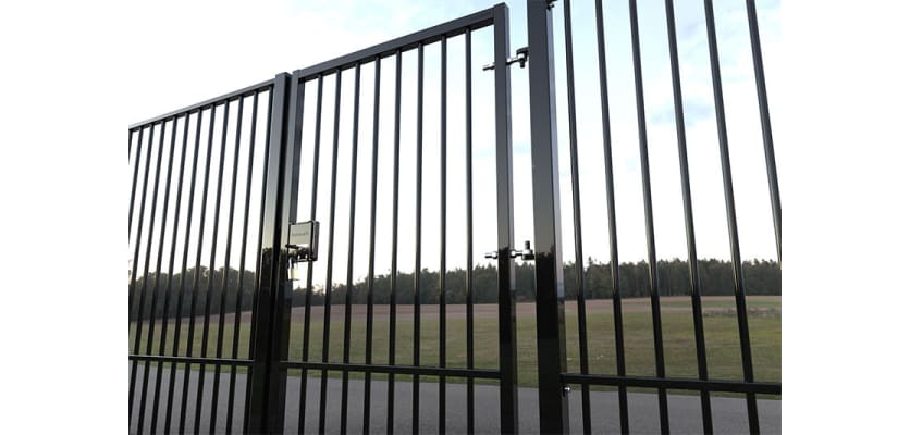 Black EnviroRail® Flat Top Single Leaf Gate Kit installed in park